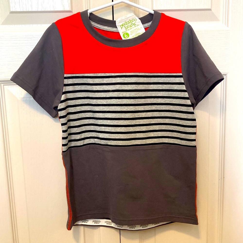 Peekaboo Beans size 6 colour block tee BNWT